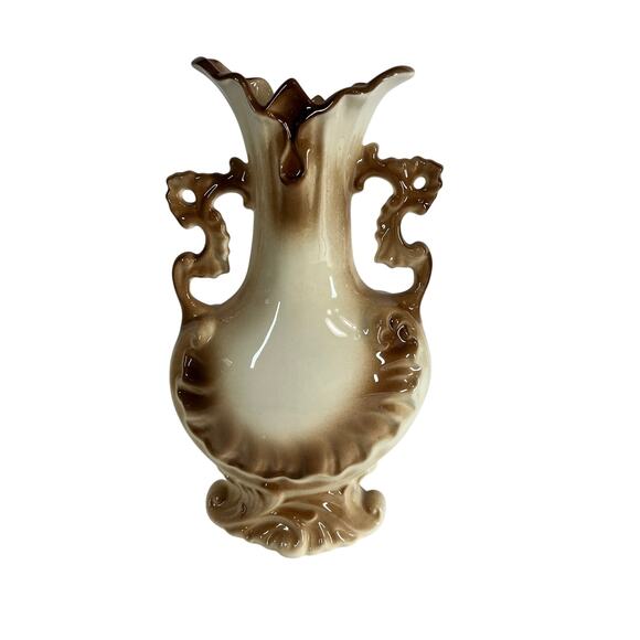 Alacyn Ceramics 11"  Rococo Style Vase Brown Ombre Finish Roses Ornate Handle - Picture 5 of 9